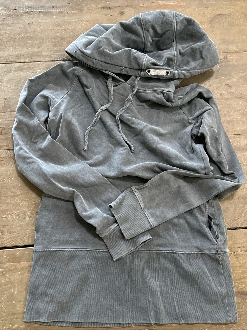 Free People Washed Gray Hooded Pullover Sweatshirt